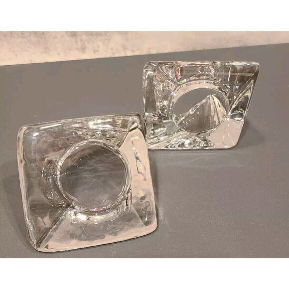 Nybro Crystal Pyramid Candle Holders by Tord Kjellstrom Sweden MCM Set of 2 - Picture 6 of 11